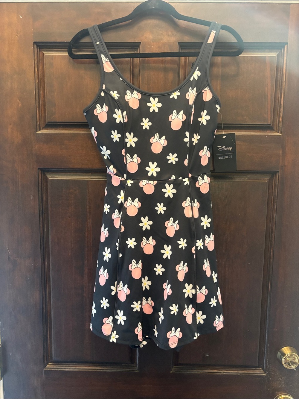 Disney Black Tank Romper with Pink Minnie Bow & White Daisy Print
